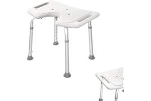 ‎AUFUN AUFUN Shower Stool Shower Chair 35-51 cm Height Adjustable Shower Stool U-Type Non-Slip Bath Seat Shower Aid Shower Seat Made of Aluminium and Plastic for Elderly, Pregnant Women (U-Type Shower Stool)