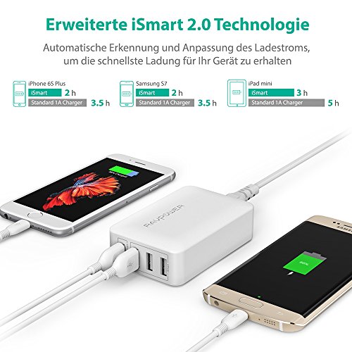 RAVPower QC 3.0 40W 4-Port USB Ladegerät Schnelle Ladefunktion Quick Charge Ladestation Lade Adapter für Samsung Galaxy S6 / Sony Xperia Z5 Z4 Z3 / HTC / LG / Sharp Aquos usw. weiß - 3