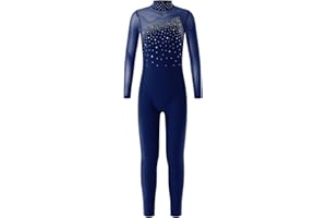 Kaerm Body da Ginnastica Artistica Ragazza con Strass Tuta Intera 1 Pezzo Bodysuit da Ballo Pattinaggio Costume di Danza Leotards Fitness Dancewear