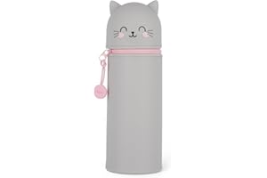 Legami - Astuccio 2 in 1 in morbido Silicone, Kawaii, Portapenne da Tavolo, Chiusura con Cerniera, Ø 6,3 cm, Tema Kitty