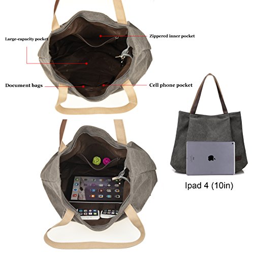 DCCN Canvas Shopper Damen Handtasche Einkaufstasche mit Große Kapazität 48*38*18cm - 4