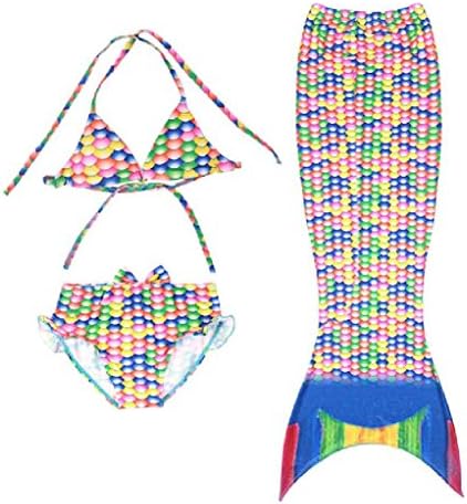 Mythgift Cothing Accessorie Mythgiftuk New Toddler Baby Girls 3-12Y Swimmable Bikini Mermaid Tail 3 Pcs Polkadot Pattern Swimsuit Cosplay Costume Bathing Suit