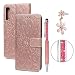 Produktbild ToneSun Hülle Case für Samsung Glaxy A7 2018, Leder Filp Wallet Handyhülle Flipcase: Sonnenblume Multifunktionale Tasche Cover Brieftasche Schutzhülle in Rotgold + Stöpsel + Stylus