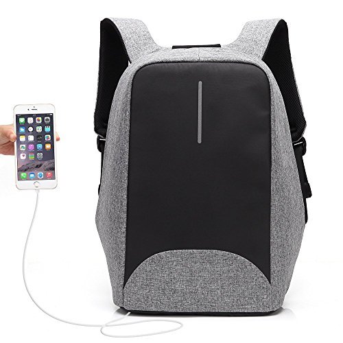 Mochila Antirrobo UBaymax USB Mochila de seguridad con cargador, Mochila Bolsa Impermeable de colegio viaje negocios, Mochila para ordenador port&aacute;til 15.6, regalo para estudiantes/hombre /mujer (Gris)