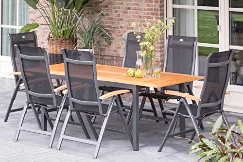 HARTMAN Alice Multipositionssessel in Xerix-Black, solides Aluminiumgestell, Sitzfläche aus hochwertiger Textilene, ca. 68 x 62 x 111,5 cm, Rückenlehne verstellbar, Teakholz-Armlehne, wetterfest - 4