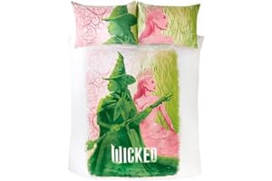 dreamtex Wicked Glenda & Elphaba Reversible 2 in 1 Design Double Duvet Cover and Pillowcase Set - Polycotton Material -Washable Perfect for Children, Kids, Girls in a Pink and Green Colorway