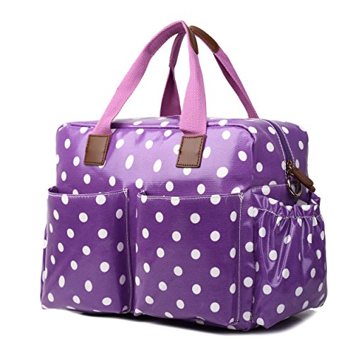 Miss Lulu, 4-teiliges Wickeltaschenset, mattes Wachstuch, geblümt und gepunktet oder andere Motive (schottischer Terrier, Schmetterlinge, Katzen, Elefanten), beige - Cat Beige - Größe: L 1501D2 Lila