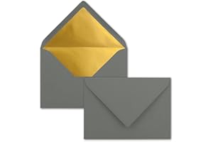 ‎NEUSER PAPIER Kuverts in Anthrazit - 10 Stück - Brief-Umschläge DIN C6-114 x 162 mm - 11,4 x 16,2 cm - Naßklebung - matte Oberfläche & Gold-Metallic Fütterung - ohne Fenster - für Einladungen