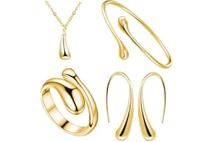 TOFBS 4 Stück Wassertropfen Schmuckset für Damen Mädchen Silber Gold Träne Anhänger Halskette Ohrringe Armband und Ringe Schmuck Set