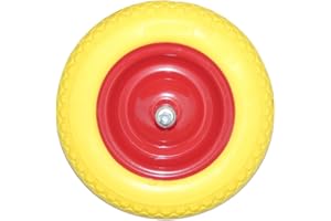 FERROELETTRA Ruota Carriola Piena Gialla - Ruota Carriola da Giardino 3.50-8 Antiforatura in PU, include Pneumatico e Asse, Ø 350 mm (Interasse 200 mm)