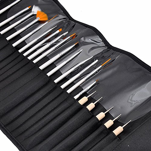 Cadrim 20 Stück Nail Art Pinsel + Punktierung Werkzeuge,Nail Art Design Malerei Zeichnung Pinsel-Punktierung Detaillierung Pen Werkzeug Set,Schönheits-Anstrich-Polnisch-Bürsten und Punktierung Stift-Werkzeug-Set für natürliche, Falsch, UV- und Gel-Nägel - 6