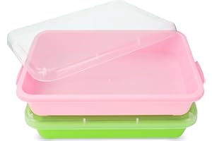 ATMINI Lot de 2 Plateaux de Jeu Sensoriels Portables de 15 Pouces avec Couvercle pour Enfants - Bac à Sable avec Espace pour Eau,Sable,Perles (Vert, Rose)