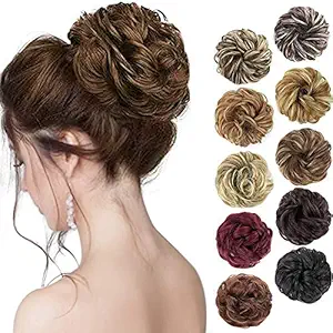 1PCS Messy Hair Bun Hair Scrunchies Extension Curly Wavy Messy Synthetic Chignon for women Updo Hairpiece (Light Golden Brown#)