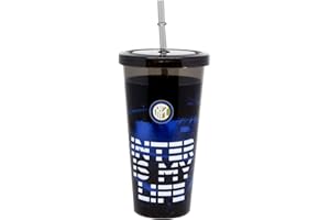 Inter Straw Cup B Gobelet avec Paille, Noir, Bleu, 17 cm