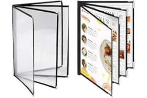 Tagtight A4 Menükartenhalter, 2 Pcs Speisekarte Ordner Menübuch, Transparent Menükarten Abdeckung A4 Format Menüplaner, Menühüllen Cover 4 Seiten 8 Aussicht Für Restaurant, Bar, Cafe, Weinkarte