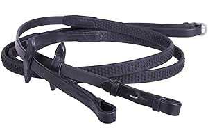 Equipride Rênes en cuir avec super adhérence antidérapante pour bride super flexible (complet, noir)