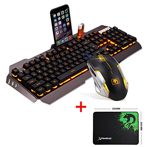 Juego De Teclado y Mouse UrChoiceLtd   Ajazz RGB Naranja LED Con Retroiluminaci  n Ergonomic USB Gaming Teclado Multimedia   2400DPI 6 Botones Rainbow Rainbow Gaming Mouse   PC Libre Mouse Pad