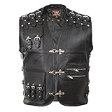 Model: WM 1001 Herren Jeans Lederweste Schnallen aus Rindsleder Weste Kutte Biker Motorrad Racing Custom (4XL)