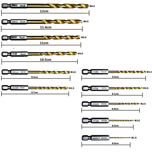 Professionelle 13PCS HSS Hochgeschwindigkeitsstahl Titan beschichtete Bohrer Set Hex Schaft - 3