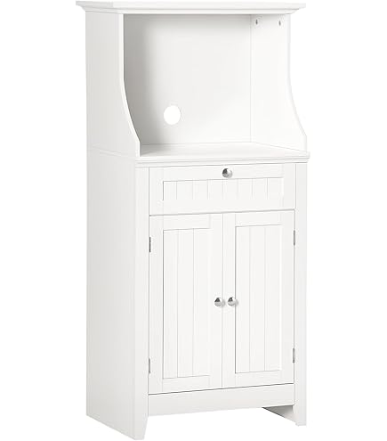 COSTWAY Houten keukenkast, dressoir met stopcontacten en USB-poorten & Type C, hoge kast met verstelbare planken en lade, voor keuken woonkamer COSTWAY Houten keukenkast, dressoir met stopcontacten en USB-poorten & Type C, hoge kast met verstelbare planken en lade, voor keuken woonkamer