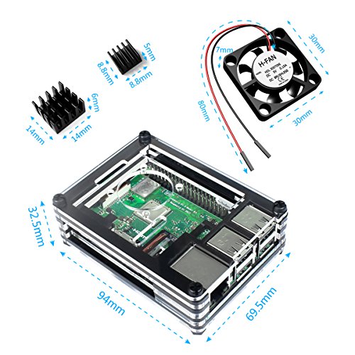 Caja Para Raspberry Pi 3 Modelo B  Plus Carcasa con Ventilador Disipadores de Calor  Negro claro 