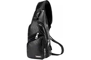 DONGKER Sac de Poitrine,Sac Sling Bag,Sac Bandouliere en Cuir PU, Sac à Dos Petit avec Trou pour Ecouteurs