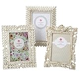 Materiales - poliresina Vintage Frames Marcos para cuadros antiguos para graduación de vacaciones de boda o cualquier hito photo Conjunto de 3 (4x6\") Marfil