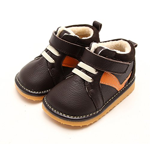 Freycoo Boys Squeaky Ankle Boots Real Leather Infant Baby Toddler Brown UK 6 / EU 22