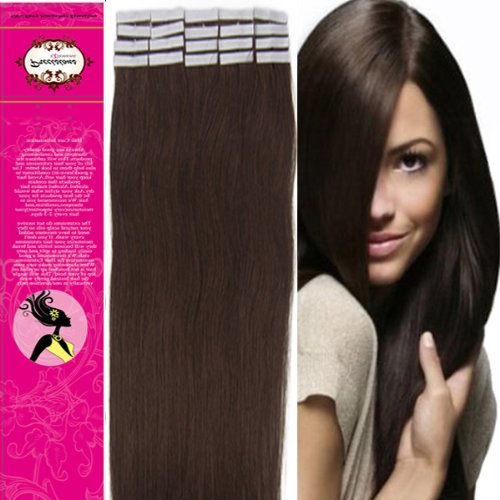 Style 16'' 18'' 20'' 22'' 24'' 100% Real Human Hair Tape-In Human Hair Extensions Straight Hair 17 colors for your choose Beauty Design Salon (16inch 20pcs 30g, 02 dark brown)