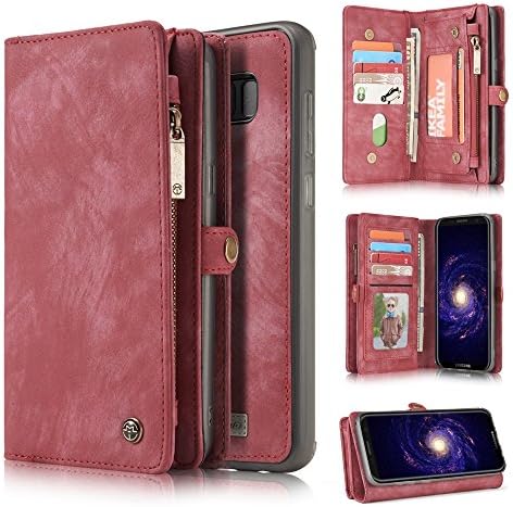 Samsung Galaxy S9 Leather Case with Card Slot Billfold with Magnetic Mobile Phone Case, Red