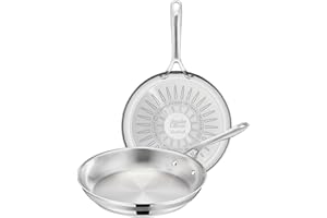 Tefal Jamie Oliver - Set de 2 Sartenes 24/28 cm, Apto inducción, sin revestimiento antiadherente, Thermo-Fusion, apto lavavajillas y horno, acero inoxidable