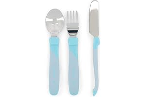 Twistshake Juego de Cubiertos de Aprendizaje para Bebés de Acero Inoxidable, con Tenedor, Cuchillo y Cuchara, Sin BPA, a Partir de 12 Meses, Azul Pastel