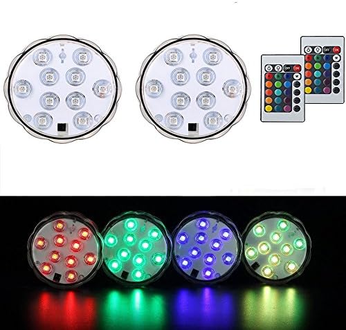 Submersible LED Lights,Halloween Decoration Lighting Battery Operated RGB Multi Color Remote Controlled Waterproof LED Underwater Aqua Accent Lights Mood Tea Lights for Aquarium Pond Party Wedding Vase Base Hallowmas Christmas Holiday(2PCS)