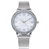Armbanduhren Mode-Accessoires, Damen Mesh Band Strass Linien R?mische Zahlen Quarz Analog Armbanduhr - Silber