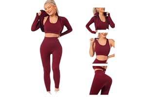 Veriliss Damen 3teiliger Trainingsanzug Nahtlose Yoga-Leggings und Stretch-Sport-BH-Fitness-Set Jogginganzug Reißverschluss Kapuzen Trainingsanzug Set Fitness Jogging Tennis Laufen