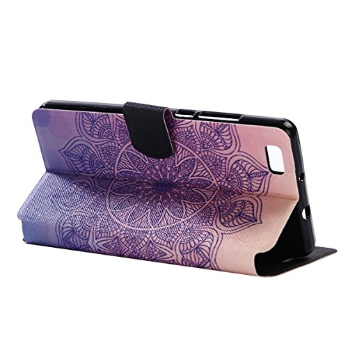 P8 lite Hülle,Huawei P8 lite Hülle – Cozy Hut Lederhülle Leder Tasche Case Cover für Huawei P8 lite Hülle PU Schutz Etui Schale 3D-Color-Mandala Muster Design Backcover Flip Cover Wallet Hardcase im Bookstyle mit Standfunktion Karteneinschub und Magnetverschluß Etui Flip Case für Huawei P8 lite [Vollständigen Schutz] – Datura - 3