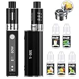 dampfer shop E Zigarette KOMPLETTES SET: 1 * 60W Mod Box + 1 * 2.0ml Verdampfer + 1 * Extra Verdampfer Köpfe 0.3ohm + 1 * USB Kabel + 1 * Benutzerhandbuch + 5 * 10ml e liquids ohne Nikotin (Zitrone Soda, Zitronenkuchen, Menthol, Mango Ice, Yoghurt).