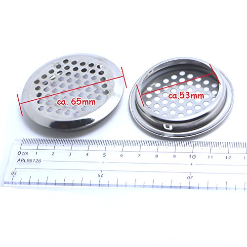 EMOTREE 20er 65mm Lüftungsgitter Rund Kamin Luftgitter Edelstahl Silber Lüftung Gitter - 2