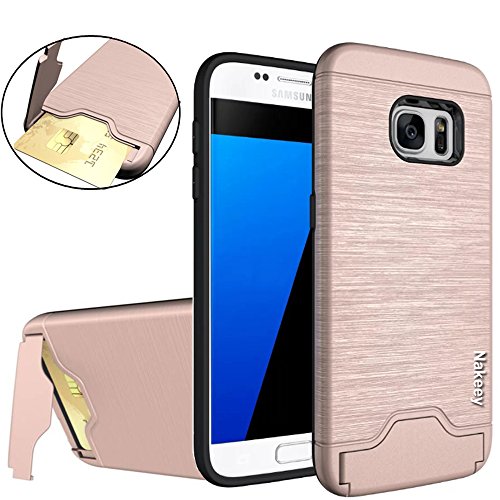 Galaxy S7 Hülle, Nakeey Slim Hybrid Dual Layer Bumper Schutzhülle [Card Slot] Handyhülle Cover Ständer für Samsung Galaxy S7,Rose Gold