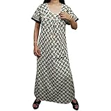 Indiatrendzs Women Nighty White Cotton Nightwear Printed Maxi Gown Chest : 44"