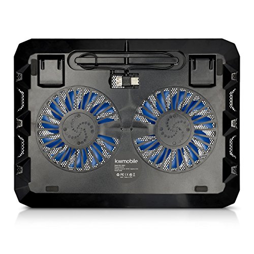 kwmobile Laptop Kühler Notebook Kühlmatte – bis 15,6 Zoll mit Ständer 2 x Lüftern Cooler Unterlage USB Port LED Beleuchtung Kühlungs-Pad – Schwarz - 2