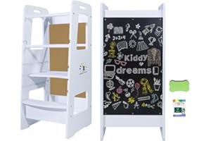 Kiddy dreams Torre di apprendimento Montessori, Sgabello in legno regolabile in altezza per bambini, Aiuto in cucina per il bambino, Sedia Montessori pieghevole Leea con convertibile