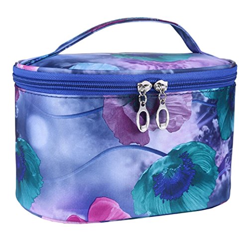 Voberry®1 Pcs Women Lady Travel Cosmetic Bag Makeup Fashion Flower Series Portable Cosmetic Bag (Navy)