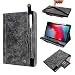 Produktbild Miya Case für iPad Pro 12,9 Zoll, Trifoldständer Pu-Lederabdeckung mit Stifthalter Kartenhalter Eingabe Smart Cover Folio Flip-Schutzhülle iPad Pro 12.9 Displayschutzfolie für Herren Damen Kinder-Grau