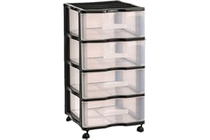 AC - Cajonera de Almacenamiento WGN - 4 Cajones - Torre de Almacenamiento Multiusos para Oficina, hogar, Escuela, etc - 67,5 x 37 x 39 cm - Color Negro - Cajones Transparentes