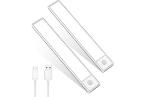 Lerelin Motion Sensor Lights Indoor, LED Cabinet Light USB Rechargeable, Stick-on Kitchen Stairs Hallway Security Lights Outdoor Motion Sensor for Kitchen, Wardrobe, Garage, Stairs, Bedroom（2pcs