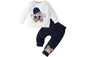 LUVCES Bébé Garçon Vêtement Bloc de Couleur/Lettre Imprimée Sweat-shirt+ Couleur Unie Pantalon pour Bébé Automne Printemps 2 Pièces Ensemble