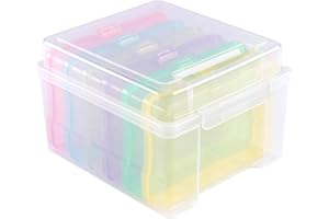 Vaessen Creative Caja Almacenaje Plástico con Compartimentos 21 x 18,5 x 14 cm - 6 Cajas de 17 x 12 x 3 cm en 6 Colores - Organizador Transparente con Tapa para Scrapbooking, Costura y Manualidades