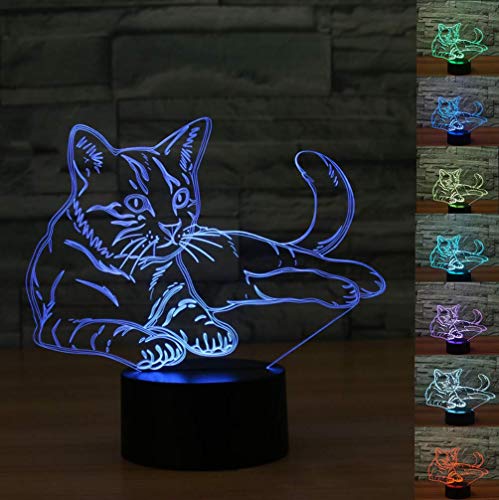 Preisvergleich Produktbild 2019Katze 3D Nachtlicht Touch Tisch Schreibtischlampe, 7 Farbwechsel optische Illusion Lichter mit Acryl Flat, ABS Basis, USB Ladegerät für den Urlaub