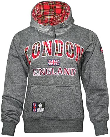 Project London New Ladies London Embroidered Full Sleeeves Hoody S M L XL (Charcoal/Burberry, X-Large)